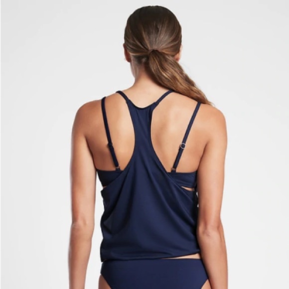 Athleta Seascape Blousy Tankini Top 36D Navy Blue - Picture 2 of 11